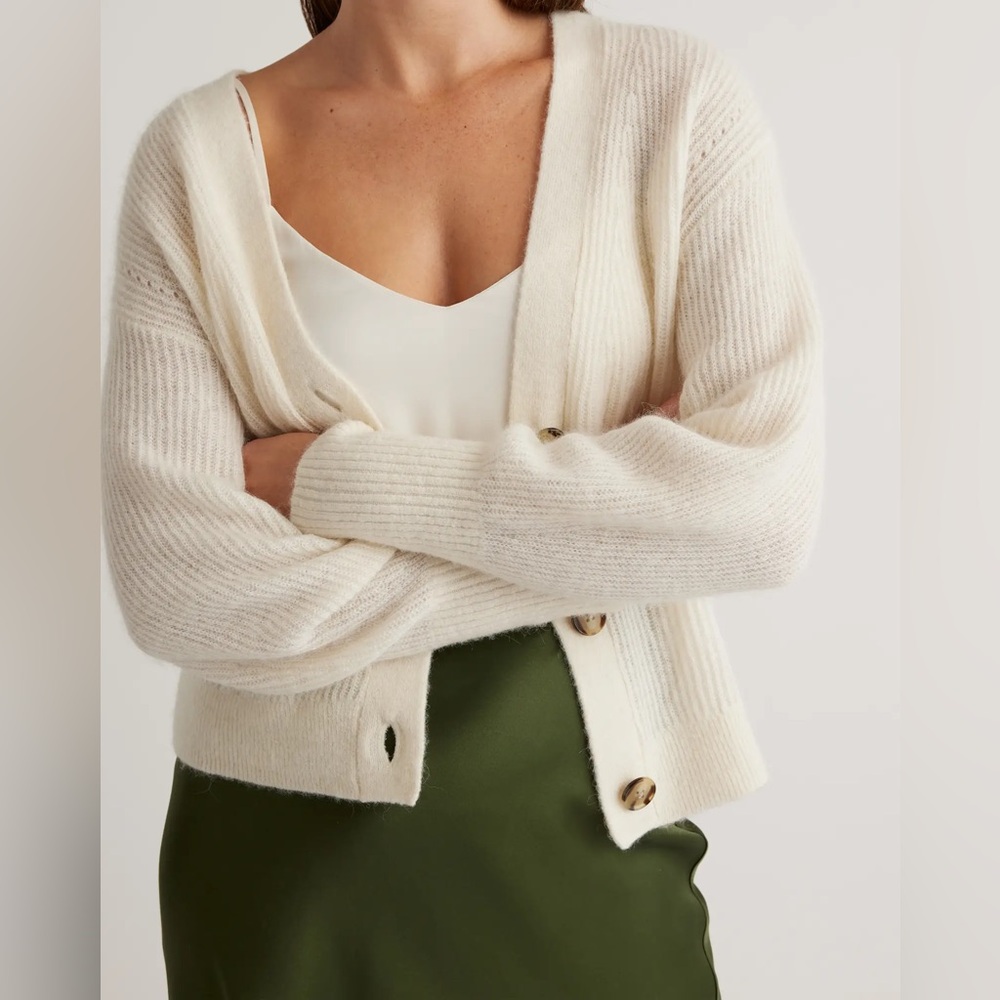 Quince Baby Alpaca-Wool Cropped Cardigan size M - Picture 2 of 14